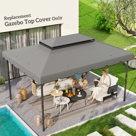Toile de rechange pour pavillon tonnelle tente toit de remplacement gazebo de jardin tissu polyester 4 x 3 m gris clair (1/5)