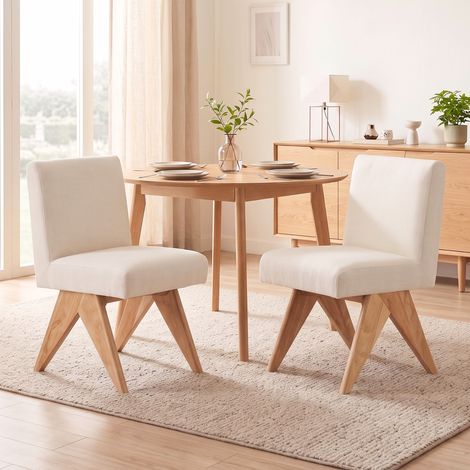 Wahson Lot de 2 chaises de salle à manger rétro – Pieds en bois – Coussins en chenille doux – Confort optimal – Couleur beige (1/5)