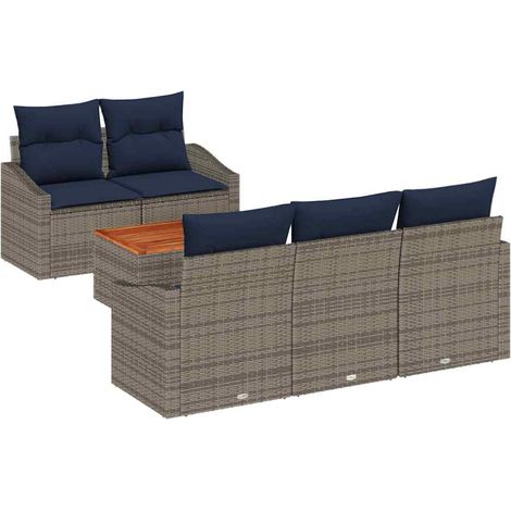 Garden Sofa Set 6 pcs Grey and Navy Blue Poly Rattan vidaXL