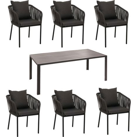 Garniture de jardin HWC-N41, table+6xchaises, résistant aux intempéries alu 180x80cm, corde tressée Rope anthracite, c (1/2)