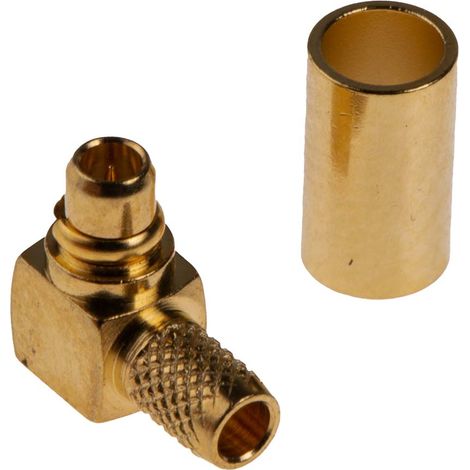 Connecteur coaxial RS PRO Mâle à angle droit, raccordement A sertir, A souder 50O Montage sur câble ( Prix pour 1 ) (1/3)