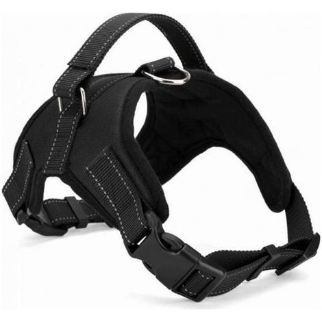 KLVGTIFS PU - Harnais pour chien de petite et moyenne taille - Taille M - Noir - Réglable, rembourré et doux avec poignée - Qualité supérieure (1/4)