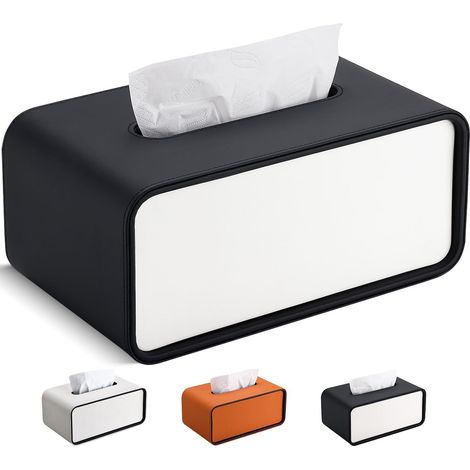 Dispensador de pañuelos rectangular de cuero – para oficina, hogar, coche, baño, negro