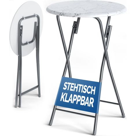 CASARIA® Mesa alta plegable aspecto de Mármol plegable 110,5x60cm color Blanco Gris para interior exterior eventos (1/5)