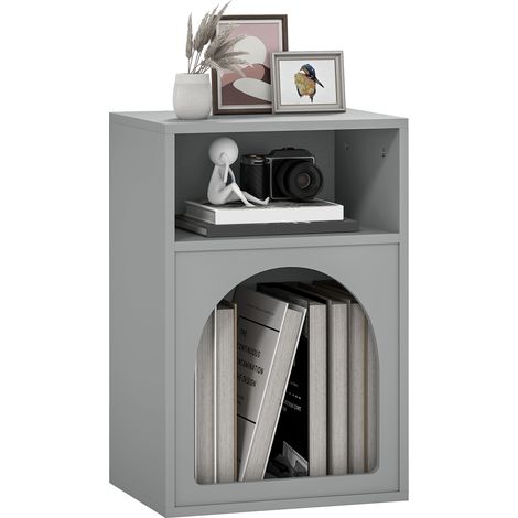 Grey Bedside Table with 2 Open Shelves for Bedroom Storage and Display