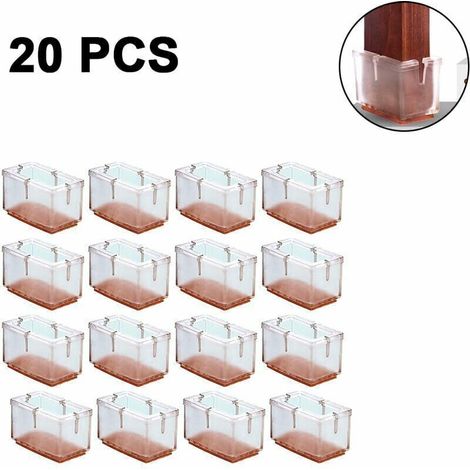 RHG Lot de 20 protège-pieds de chaise pour sols en bois dur Housses de pieds de chaise Transparentes Protections de sol pour pieds de chaise en silicone Rectangle Diamètre applicable 39-48 mm (1/4)