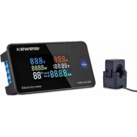 Voltmeter Digital - 50 À 300 V AC - 0 À 100 A - Écran LCD Couleur - Fonction Réinitialisation - Mesure Puissance Énergie Courant Température - 1 Pièce (1/5)