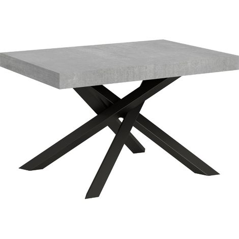 Table extensible pieds entrelacés anthracite Artemis 2 rallonges fines 120 à 224 cm-Gris ciment-2 rallonges fines-120 à 224 cm (1/5)