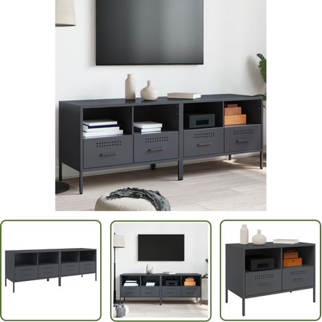 The Living Store TV-Schränke 2 Stk. Anthrazit 68x39x50,5 cm Stahl - Industrielles Design - TV-Schrank - Metallschrank - Wohnzimmerschrank - Aufbewahrungsschrank (1/5)