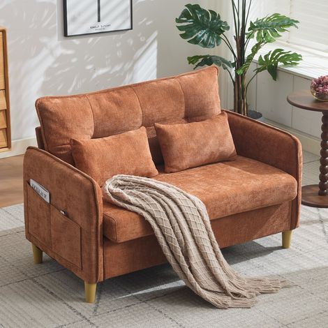 Canapé 2 places 127 cm en tissu chenille avec accoudoirs,poches latérales,coussins d'assise moelleux,Marron (1/5)