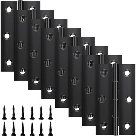 Juego de 8 bisagras de 68 mm x 38 mm, de acero inoxidable negro, acabado negro piano, tamaño pequeño, para puertas, ventanas y armarios. Incluye 48 tornillos. (1/5)