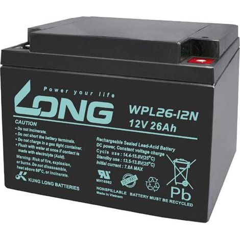 Accumulateur au plomb longue durée KUNG LONG, WPL26-12N-M, 12 V-, 26 Ah