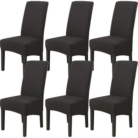 Lot de 6 Housses de Chaise Noires Extensibles - Housse de Protection Universelle Lavable pour Salle à Manger et Salon - Facile à Installer et Nettoyer (1/4)