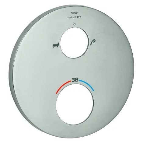 GROHE Rosace 49247, pour façades de mitigeur thermostatique, métal, symboles baignoire et douchette à main, Supersteel, 49247DC0