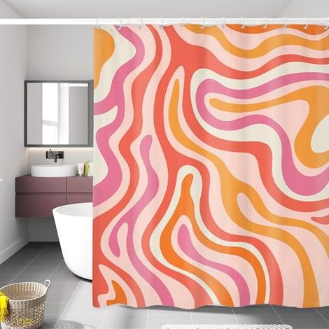Rideau de Douche Rose Abstrait, 150 x 180 cm (l x H), Rideau de Douche rétro en Tissu imperméable avec Crochets (1/4)