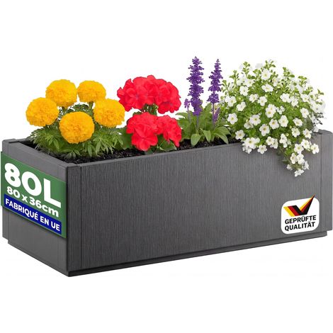 CASARIA® Jardinière Ethica Résistante aux intempéries Fond d'écoulement Bac à fleurs Pot de fleurs Jardin Anthracite