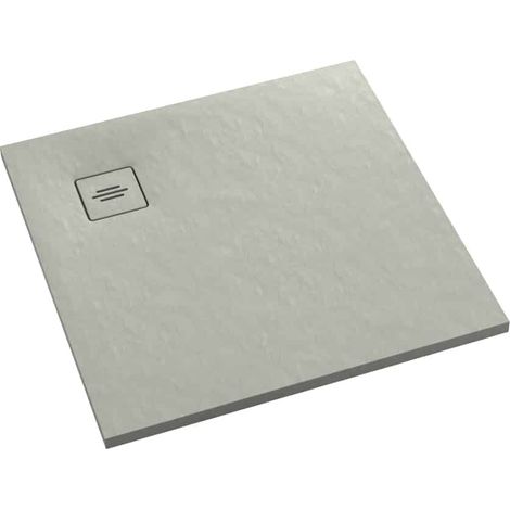 Receveur de douche en acrylique gris ciment structure en pierre carré + siphon extraplat VIEGA TYTANIT 90 x 90 (1/5)