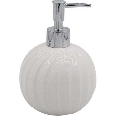 TRADE SHOP - Dispenser Porta Sapone Liquido Sferico Ceramica Rigata Bianco Arredo Bagno 79957 - (1/2)