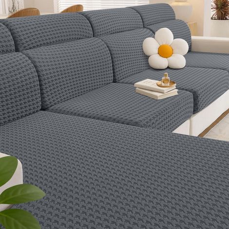 Elastischer Sitzkissenbezug für L-Sofa, 2x 1-Sitzer + 1x Chaiselongue, Hellgrau (1/5)