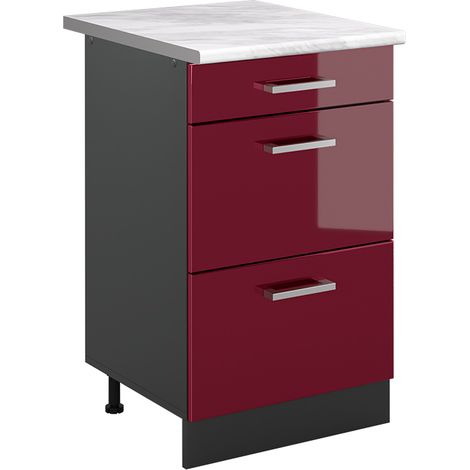Küchenunterschrank R-Line, Rot Hochglanz/Anthrazit, 50 cm Arbeitsplatte Marmor, Vicco (1/5)