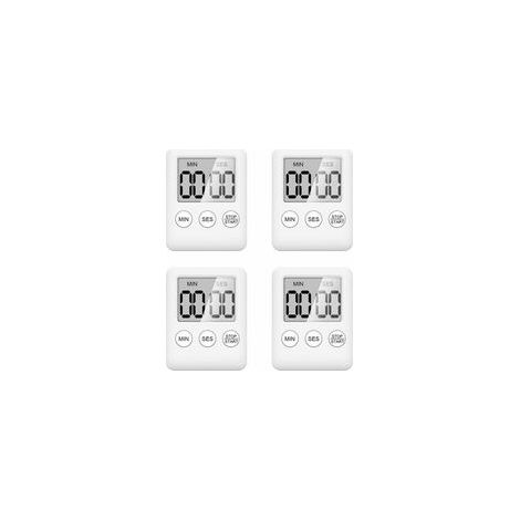 Lot de 4 minuteurs de cuisine - Minuterie numérique avec aimant - Compte à rebours pour la cuisine, le fitness, l'apprentissage (blanche) (1/5)