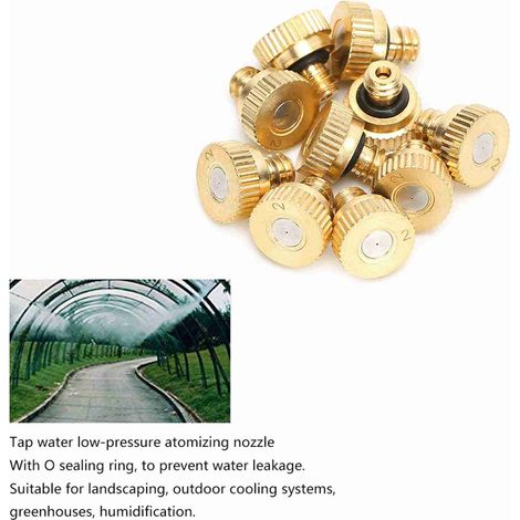 Atomisation: 10 Pcs de Buse de Pulvérisation Atomisée à Basse Pression d'eau pour Misting et Cooling, Matériel en Brass, Diamètre 0.2mm (1/5)