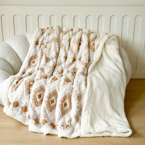 DigitalLAB-Couverture double couche épaisse et de haute qualité, garnie de cations, idéale comme jeté de canapé, ultra douce et moelleuse, 70 x 100 cm, 0,350 kg, couleur camel (1/4)