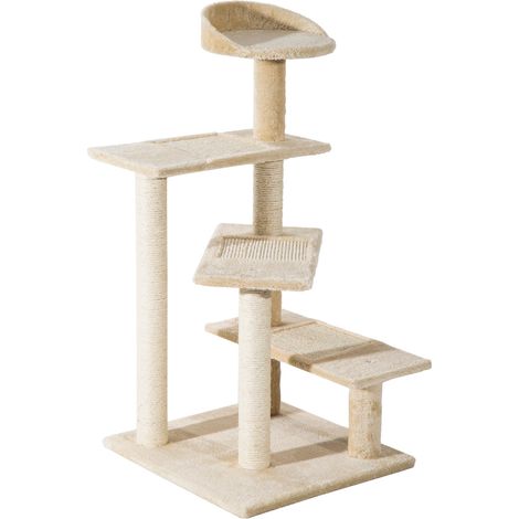 100 cm hoher Katzenbaum für Wohnungskatzen, Kratzbaum, Kletterturm, Aktivitätszentrum, Beige