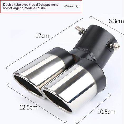 Embout d'échappement sport double, finition biseautée, design moderne-double-tube noir argent (bouche oblique) courbé (1/5)