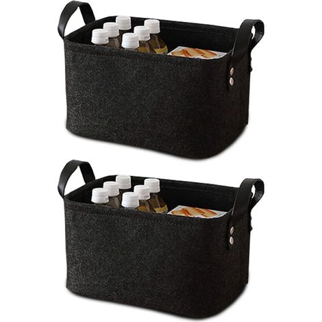 2 Pièce Panier Feutre, Care Panier Rangement, Rangement Feutre, avec Poignée, pour Vêtements, Serviettes, Articles de Toilette, Livres (Noir) (1/5)