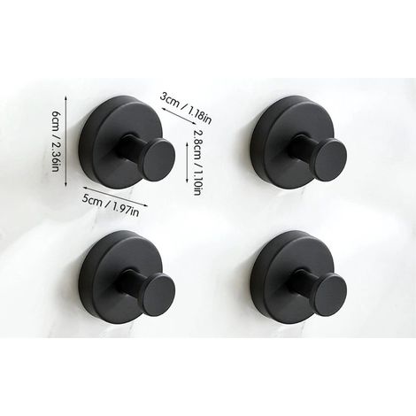 Set di 4 ganci a ventosa per doccia, realizzati in acciaio inox impermeabile, non richiedono foratura, supportano fino a 4,5 kg, per docce interne, si fissano a porte in vetro - neri (1/5)