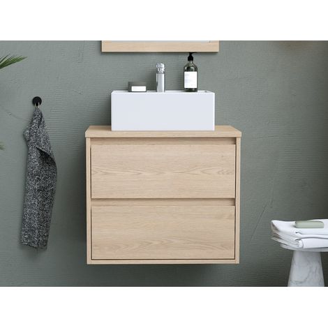 Meuble de salle de bain suspendu avec vasque à poser - Placage chêne - 60 cm - MILIPAM (1/4)
