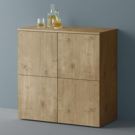 Mai & Mai Mobile Contenitore 76x36.4x74cm, Mobiletto Multiuso con 4 ante e 4 vani per Soggiorno, Sala da Pranzo, Camera da Letto Schrank04, Marrone chiaro (1/5)