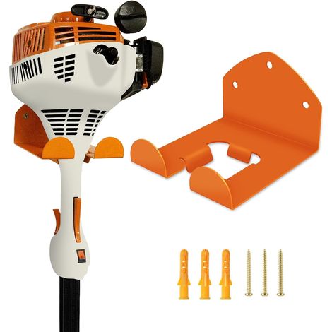 Support Mural Outils Jardin - 1 Unité - Acier Inoxydable Orange - Rangement Débroussailleuse et Taille-haie - Garage et Abri - Fixation Robuste (1/5)