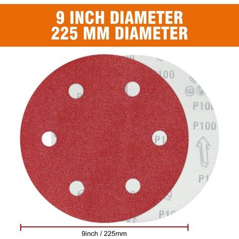 30 Pièces Disque Poncage 225 mm Grain 100 Disque Abrasif 225 mm 6 Trous pour Ponceuse Girafe (1/4)