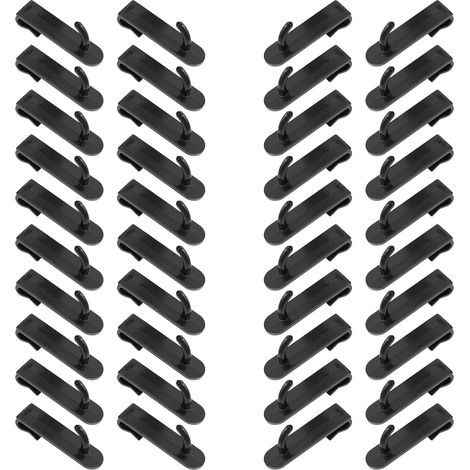 Lot de 50 Crochets pour Panneaux Grillagés en ABS Noir 65X17X4 MM, Accessoires Muraux Polyvalents pour Rangement et Organisation la Cuisine, Garage et Atelier, Crochets