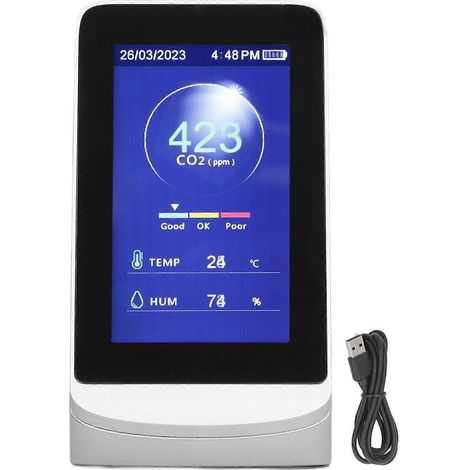 Moniteur de qualité de l'air CO2 WiFi 3-en-1 pour le dioxyde de carbone, l'humidité et la température