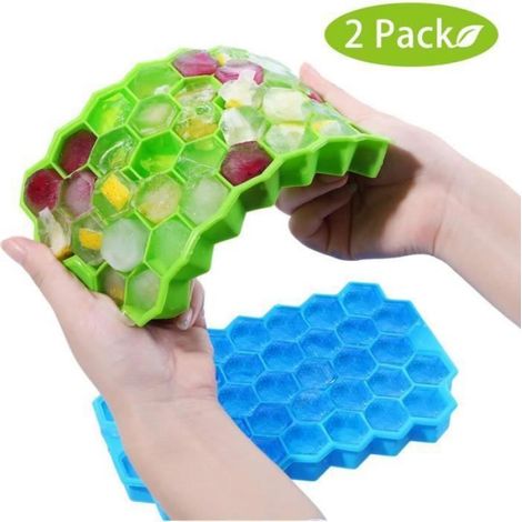 Bac À Glaçons - Silicone Alimentaire Sans BPA - 37 Compartiments Hexagonaux - Avec Couvercle - 2 Pièces (1/3)
