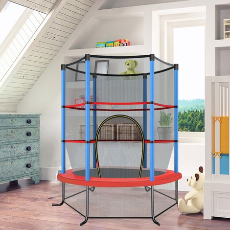 Trampoline de Jardin pour Enfants Ø165CM avec Filet de Protection Appuis de Ressorts et Structure en Acier Bleu CW2984 Maison Chic (1/2)