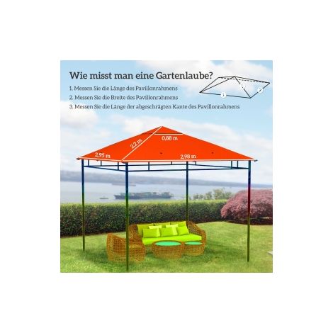 Toit de rechange pour pavillon, toile de protection solaire en polyester 2,98 x 2,95 m orange pour pavillon de jardin (1/5)