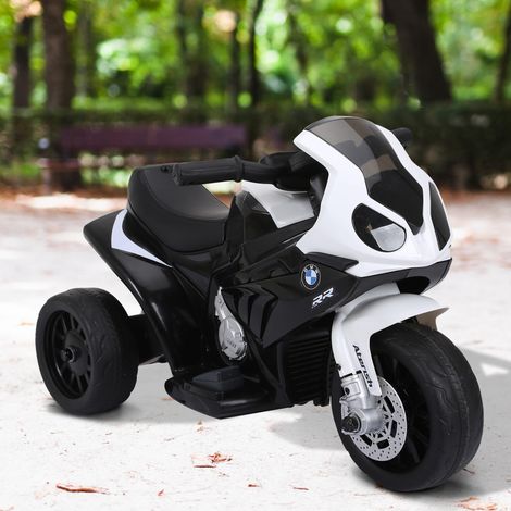 Moto électrique pour enfants de 18 à 36 mois avec permis BMW S1000RR, vitesse 2,5 km/h, charge maximale 20 kg, dimensions 66 x 37 x 44 cm, noire