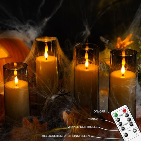 Candela senza fiamma, tremolante, a batteria con telecomando e timer da 2/4/6/8 ore, 9 candele a colonna a LED (d2,3 x H5"6"7") per la decorazione della casa (grigio) (1/4)