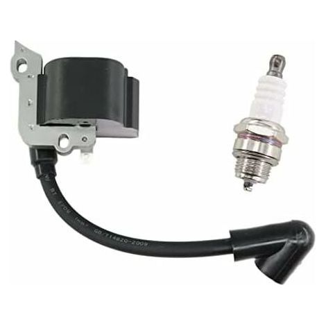 Bobine d'Allumage avec Bougie d'Allumage pour Tondeuses Stihl FS38, FS46, FS45, FS55, FC55, FC55Z, FC55-DZ, HL45, HL45Z, HS45, HS45Z, KM55, KM55RZ, KM55C, KM55R, Remplace le Numéro 414 (1/5)