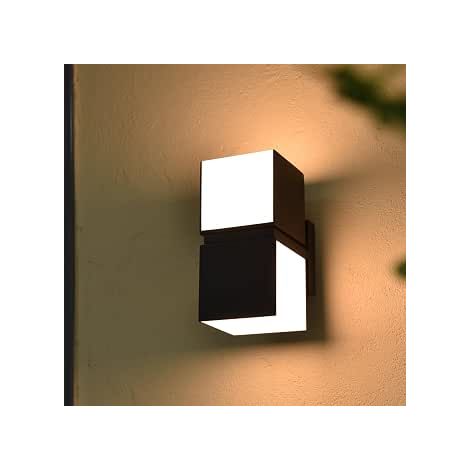 Applique murale extérieure LED moderne Cuba, aluminium rotatif haut/bas, applique murale extérieure/intérieure 1000LM 3000K, blanc chaud, étanche pour porte d'entrée patio (1/5)