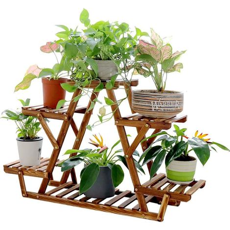 Scaffale Portafiori Portavasi per Piante Porta Piante in Legno da interno Balcone Fioriera verticale a Scala 6 Ripiani 71x25,4x58 cm (1/5)