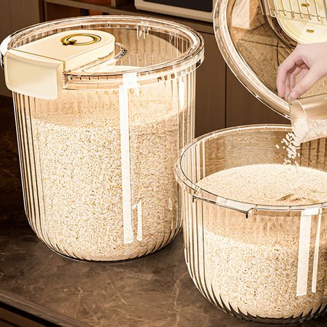 Seau à riz, récipient ménager hermétique, résistant aux insectes, à l'humidité et à l'air, de qualité alimentaire, pour le stockage du riz et de la farine, grande taille. (1/5)