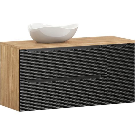 Waschtisch 120cm in Eiche mit schwarz, OLUO-56-BLACK, Front mit 3D-Struktur in Wellenoptik (1/5)