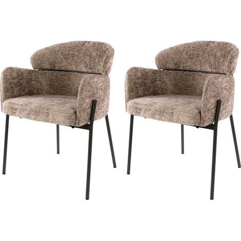 Lot de 2 fauteuils repas 62x61x80 cm en tissu texturé champagne (1/5)