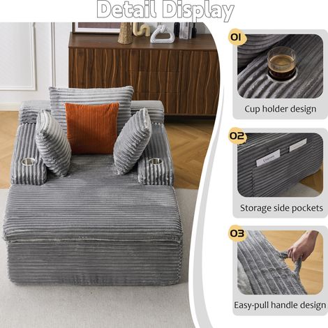 Canapé nuage sans os pour sol, moderne avec méridienne, canapé confortable pour salon, 3 coussins + 1 plaid, gris, sans assemblage requis (1/5)