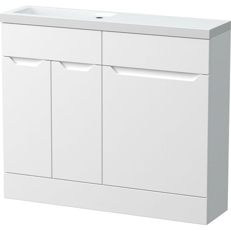 Teddesley Floor Standing Compact 2 Door Combination Vanity Basin WC Unit with Polymarble Basin, 1000mm, Matt White